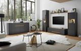 Wohnwand Center in grau matt und Wotan Eiche 5-teilig mit XXL TV-Board 340 x 180 cm