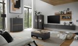 Wohnwand Center in grau matt und Wotan Eiche 4-teilig 400 x 180 cm mit XXL-TV-Schrank