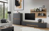 Wohnwand Center in grau matt und Wotan Eiche 3-teilig 343 x 180 cm mit XL-TV-Schrank