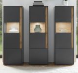 Schrank Set 3-teilig Center in grau matt und Wotan Eiche Wohnkombination 3 x Vitrine 190 x 155 cm