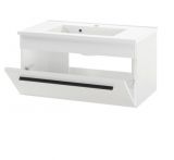 Badmbel Set Design-D in wei Hochglanz und schwarz Badkombination MIT Waschbecken 80 x 200 cm