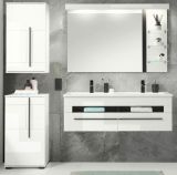 Badmbel Set Design-D in wei Hochglanz und schwarz Badkombination MIT Doppelwaschbecken und LED Beleuchtung 175 x 200 cm