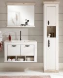 Badkombination Rovola in Pinie wei / Oslo Pinie Landhaus Badmbel Set 4-tlg. hngend MIT Waschbecken 143 x 200 cm