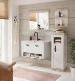 Badkombination Rovola in Pinie wei / Oslo Pinie Landhaus Badmbel Set 5-tlg. hngend MIT Waschbecken 143 x 200 cm