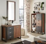 Badezimmer Highboard Auburn in Eiche Stirling und Matera grau Badmbel Midischrank 90 x 140 cm