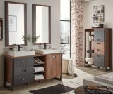 Badmbel Set 2-teilig Auburn in Eiche Stirling und Matera grau Badkombination Waschbeckenunterschrank und Spiegel 61 x 205 cm