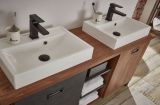 Badmbel Set 5-teilig Auburn in Eiche Stirling und Matera grau Doppelwaschtisch inkl. 2 x Waschbecken 138 x 205 cm Badkombination