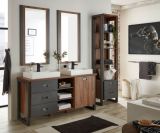 Badmbel Set 6-teilig Auburn in Eiche Stirling und Matera grau Doppelwaschtisch inkl. 2 x Waschbecken 208 x 205 cm Badkombination