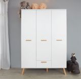 Babyzimmer Mats in wei matt mit Buche massiv komplett Set 3-teilig mit Wickelkommode Kleiderschrank und Babybett