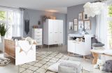 Babyzimmer Mats in wei matt mit Buche massiv komplett Set 3-teilig mit Wickelkommode Kleiderschrank und Babybett