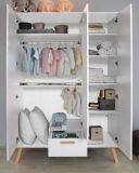 Babyzimmer Mats in wei matt mit Buche massiv komplett Set 3-teilig mit Wickelkommode Kleiderschrank und Babybett