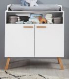 Babyzimmer Wickelkommode Mats in wei� matt mit Buche massiv Babym�bel Wickeltisch 96 x 105 cm