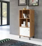 Regalschrank Touch in wei matt mit Rautenoptik und Eiche Artisan Bcherregal 63 x 136 cm