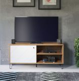 TV-Lowboard Touch in wei matt mit Rautenoptik und Eiche Artisan TV-Unterteil 123 cm