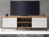 TV-Lowboard Touch wei matt mit Rautenoptik und Eiche Artisan TV-Unterteil 183 cm mit Soft-Close