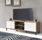 TV-Lowboard Touch wei matt mit Rautenoptik und Eiche Artisan TV-Unterteil 183 cm mit Soft-Close