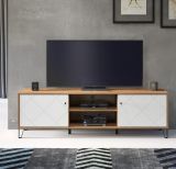 TV-Lowboard Touch wei matt mit Rautenoptik und Eiche Artisan TV-Unterteil 183 cm mit Soft-Close