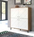Highboard Touch in wei matt mit Rautenoptik und Eiche Artisan Anrichte 123 x 136 cm