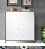 Highboard Touch in wei matt mit Rautenoptik und Eiche Artisan Anrichte 123 x 136 cm