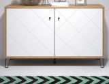 Kommode Touch in wei matt mit Rautenoptik und Eiche Artisan Sideboard 123 cm