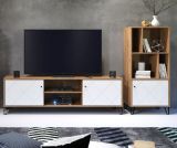 Wohnwand Touch in wei matt mit Rautenoptik und Eiche Artisan Schrankwand 2-teilig 260 x 136 cm