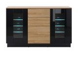 Sideboard Savanna in schwarz Hochglanz und Grandson Eiche Kommode 136 x 85 cm