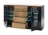 Sideboard Savanna in schwarz Hochglanz und Grandson Eiche Kommode 136 x 85 cm