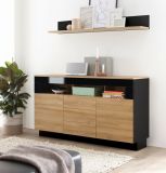 Sideboard Savanna in Grandson Eiche und schwarz Hochglanz Kommode 149 x 85 cm