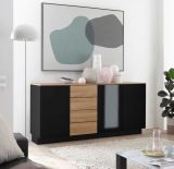 Sideboard Savanna in schwarz Hochglanz und Grandson Eiche Kommode 181 x 85 cm