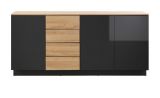 Sideboard Savanna in schwarz Hochglanz und Grandson Eiche Kommode 181 x 85 cm