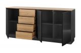Sideboard Savanna in schwarz Hochglanz und Grandson Eiche Kommode 181 x 85 cm
