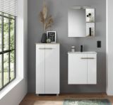 Badmbel Set Dense in wei Hochglanz Lack und Eiche Badkombination MIT Waschbecken und Badlampe 60 x 200 cm