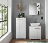 Badmbel Set Dense in wei Hochglanz Lack und Eiche Badkombination MIT Waschbecken und Badlampe 60 x 200 cm hngend / stehend