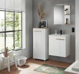 Badmbel Set Dense in wei Hochglanz Lack und Eiche Badkombination MIT Waschbecken und Badlampe 130 x 200