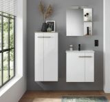 Badmbel Set Dense in wei Hochglanz Lack und Eiche Badkombination MIT Waschbecken und Badlampe 130 x 200