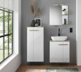 Badmbel Set Dense in wei Hochglanz Lack und Eiche Badkombination MIT Waschbecken und Badlampe 130 x 200 hngend / stehend