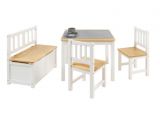 BOMI Kindersitzgruppe Anna in wei und natur Sitzgruppe Kindertisch, Truhenbank und 2 x Stuhl