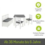 BOMI Kindersitzgruppe Anna in wei und grau Sitzgruppe Kindertisch, Truhenbank und 2 x Stuhl