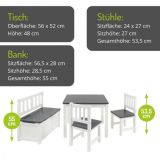 BOMI Kindersitzgruppe Anna in wei und grau Sitzgruppe Kindertisch, Truhenbank und 2 x Stuhl