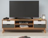 TV-Lowboard Scandik in Massivholz Kiefer honigfarben lackiert mit wei und grau TV Unterteil 140 x 42 cm