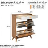 Schuhschrank Scandik in Massivholz Kiefer honigfarben lackiert mit wei und grau Schuhkipper 80 x 101 cm