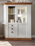 Vitrine Hemsby in wei Pinie und Eiche Wotan Landhaus Anrichte 102 x 139 cm