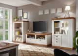 TV-Lowboard Hemsby in wei Pinie und Eiche Wotan Landhaus TV Unterteil mit Komforthhe 152 x 64 cm