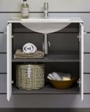 Waschbeckenunterschrank MIT Waschbecken Riva in wei Hochglanz und Rauchsilber grau Waschtisch hngend 62 x 59 cm