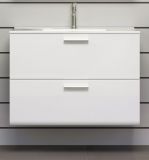 Waschbeckenunterschrank MIT Waschbecken Riva in wei Hochglanz und Rauchsilber grau Waschtisch hngend 82 x 59 cm