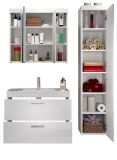 Badm�bel Set Aura in Wei� Hochglanz 3-teilig, Waschtisch inkl. Waschbecken, Gesamt 130 x 190 cm