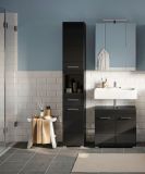 Badezimmer Hochschrank Leon in schwarz Hochglanz Badschrank 30 x 182 cm