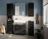 Badmbel Set 4-teilig Leon in schwarz Hochglanz Badkombination 105 x 182 cm