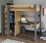 Parisot Hochbett Heavy in Artisan Eiche und schwarz Jugendzimmer Bett mit Schreibtisch und Kleiderschrank