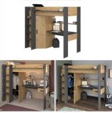 Parisot Hochbett Heavy in Artisan Eiche und schwarz Jugendzimmer Bett mit Schreibtisch und Kleiderschrank